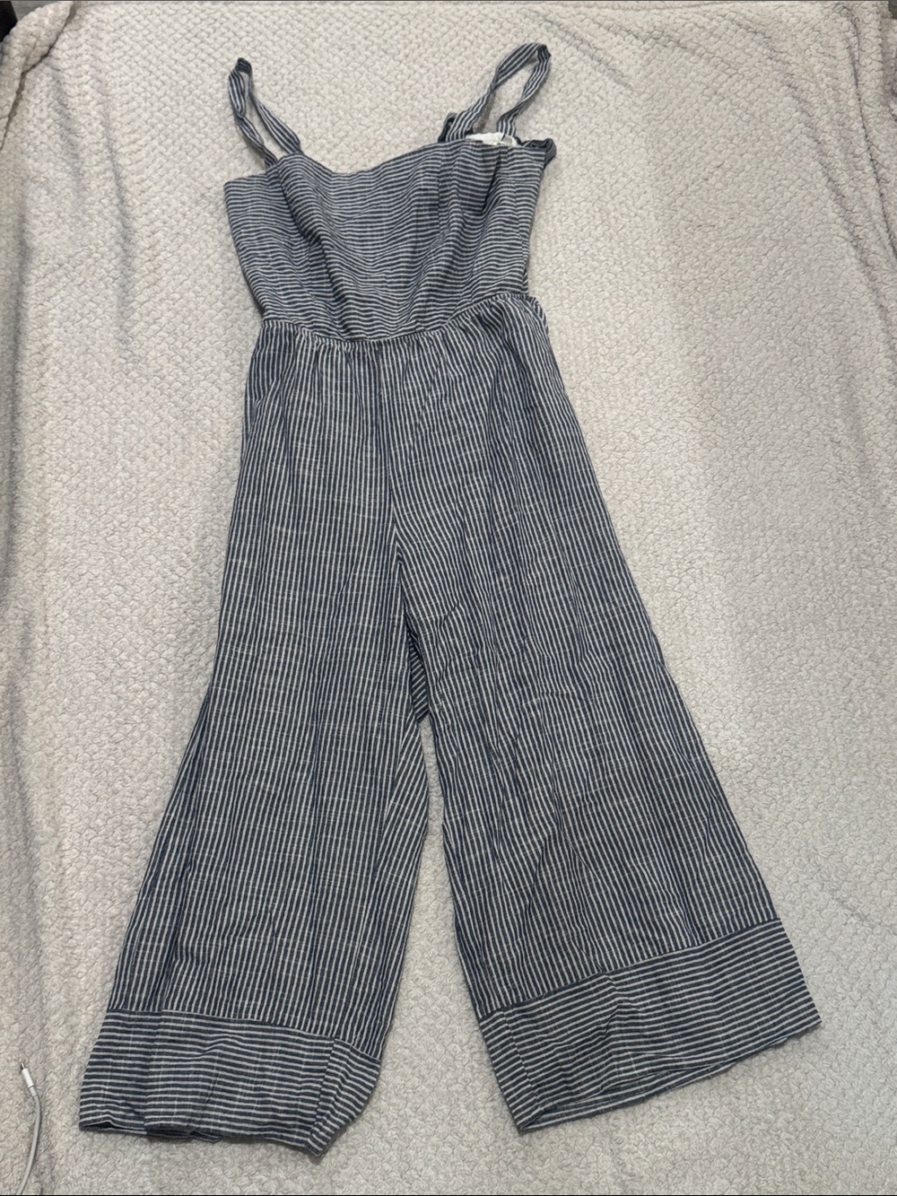 Striped Navy Wide-Leg Jumpsuit with Tie Straps
